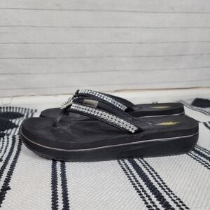 Volatile Butterfly Studded Rhinestone Black Flip Flop Thong Wedge Sandals, sz 9